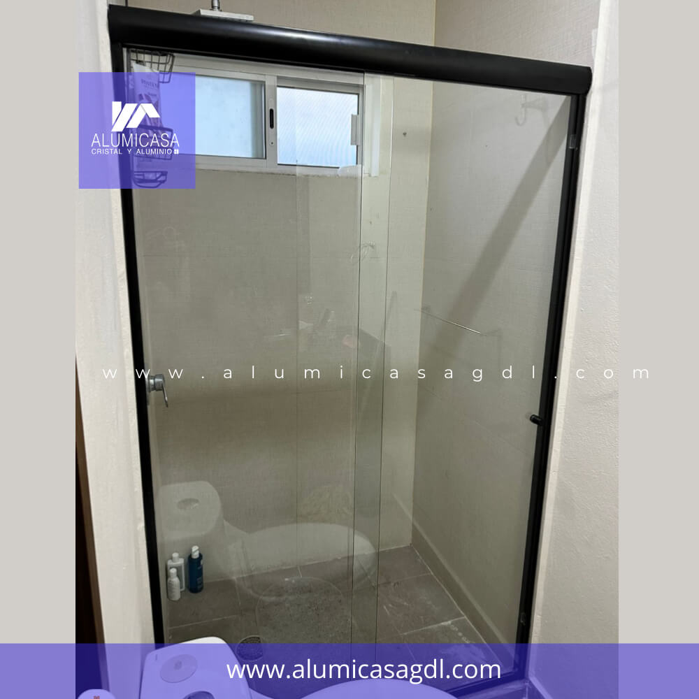 cancel negro de baño cristal templado