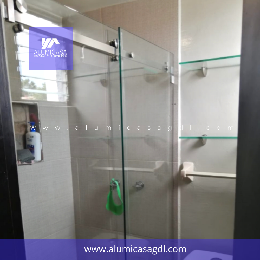 CANCEL PARA BAÑO CRISTAL TEMPLADO TRANSPARENTE SISTEMA DE ACERO INOXIDABLE