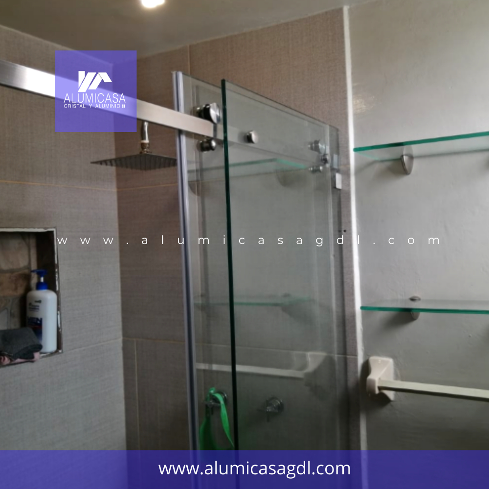 CANCEL PARA BAÑO VIDRIO TEMPLADO SIN DISEÑO RIEL COLGANTE ACERO INOXIDABLE AISI 304
