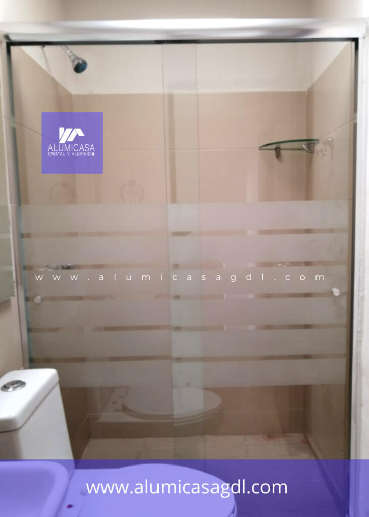 Cancel de baño vidrio templado doble corredizo modelo E07 esmerilado